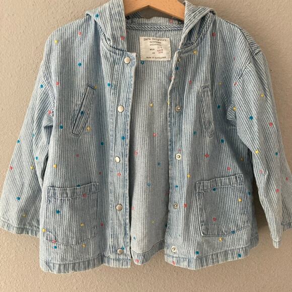 Zara Baby Embroidered Polka Dot Hooded Denim Jacket - Blue - 3/4 - Picture 2 of 10